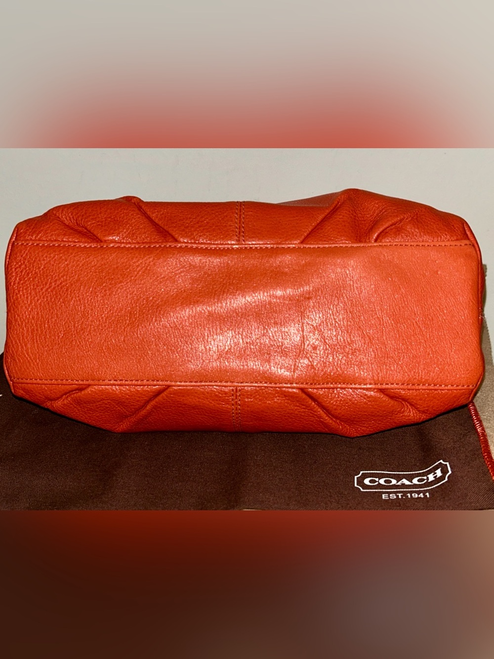 Coach Madison model, the Sophia Satchel. Upcycled Mushroom Charm and Dust Bag - Picture 7 of 10